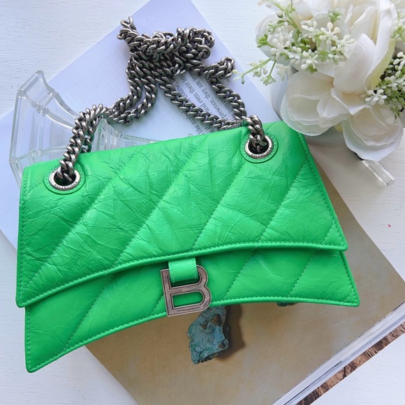 Balenciaga Crush Chain Bag S Quilted Crushed Calf As Vivid Green - Picture 1 of 7
